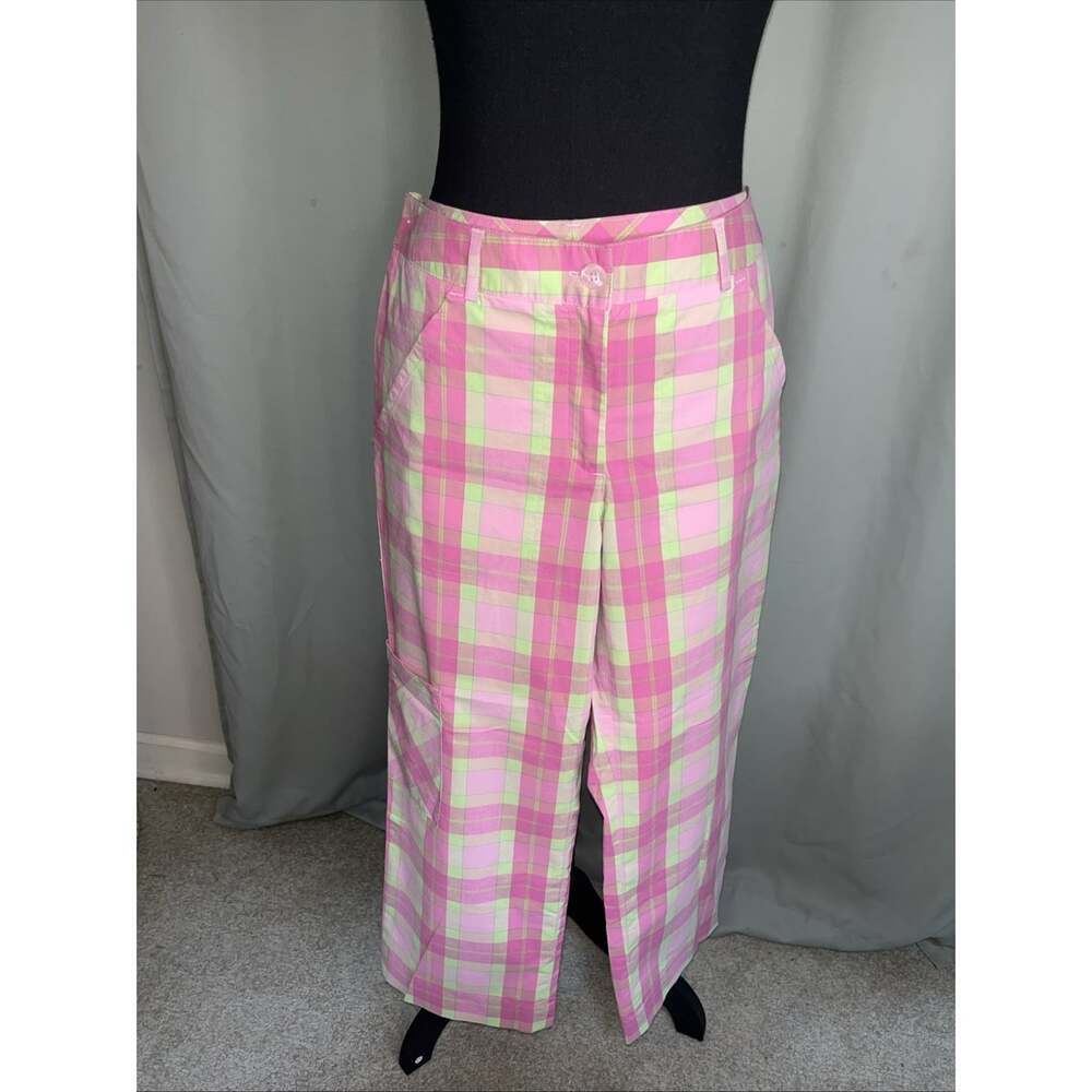 VTG Lilly Pullitzer Pink And Green Plaid Cropped Capri Pants